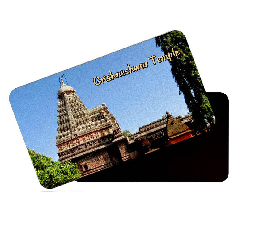 dhcrafts Rectangular Rubber Fridge Magnet / Magnetic Card Multicolor Maharashtra Grishneshwar Temple Design Pack of 1 (8.6cm x 5.4cm)